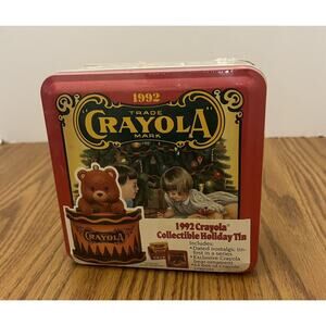Vintage 1992 Crayola 64 Crayon Collectors Tin Box Christmas Bear Ornament Sealed